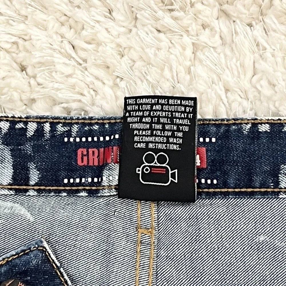 Grindhouse Jeans Dark Blue Acid Wash Relaxed Straight Moto Measures 38x32 **